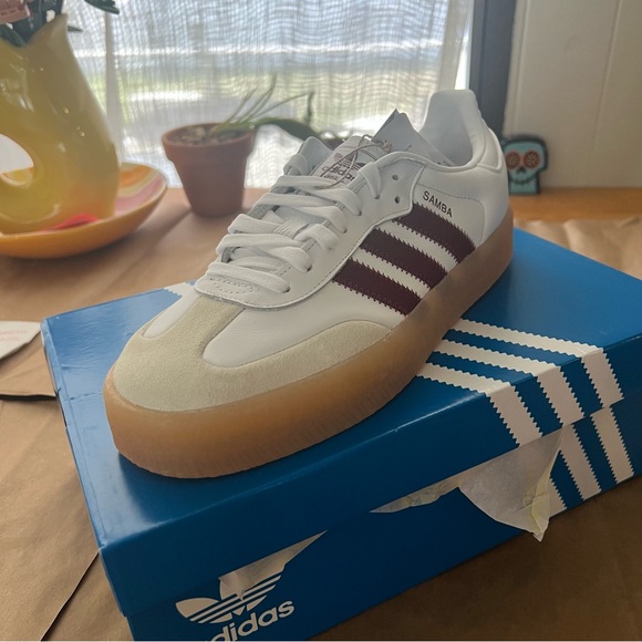 Adidas Samba White and Burgundy Sneakers - Picture 6 of 6